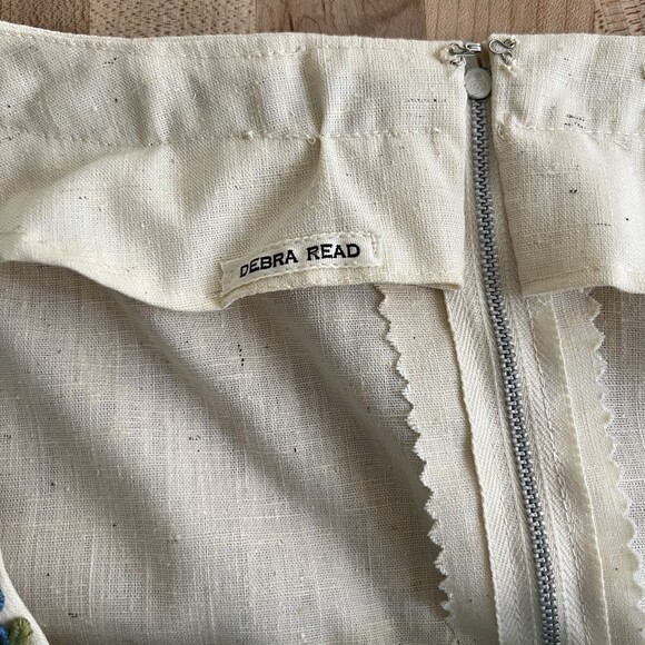 Vtg 60-70s Renaissance Style Dress Peasant Lace Floral Ribbon Cream Light Blue 6 - Picture 9 of 14